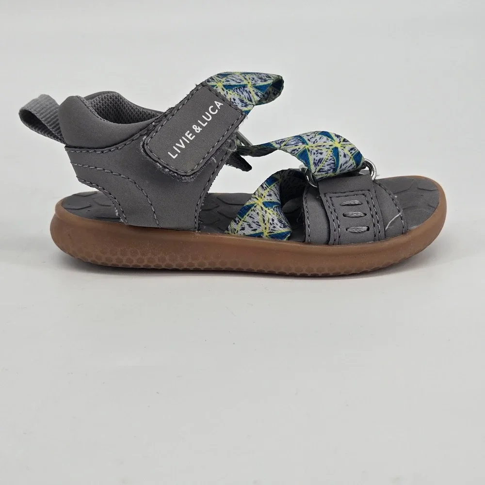 Livie And Luca Ziggy Gray Geometric Straps Toddler Sandals Comfort Size 6 EUC